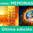 Magazine cover: two-panel image with a thermometer and flames on the left and a flaming Earth on the right; top text reads 'Revista: MEMORIAS 62' and bottom bar says 'Última edición'.